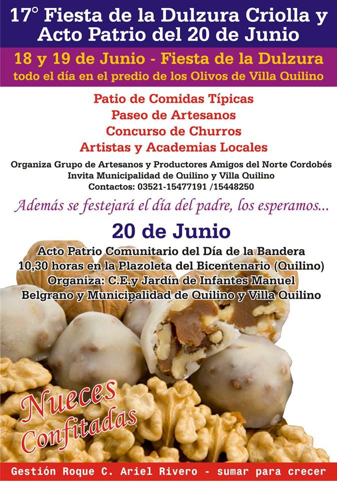 Fiesta de la Dulzura Criolla en Quilino el 18 y 19