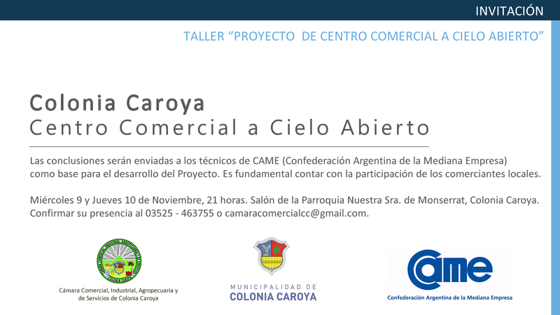 Centro Comercial a Cielo Abierto en C. Caroya: Se convoca al comercio debatir sobre esta iniciativa
