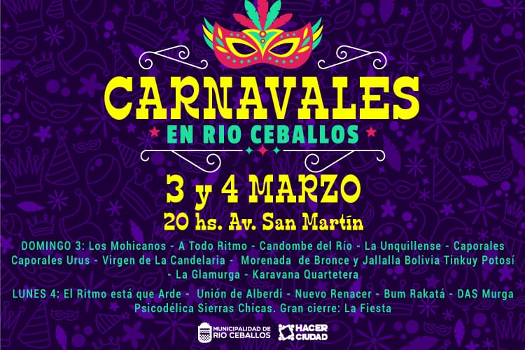 Este 3 y 4 se realizarán los carnavales de Río Ceballos.